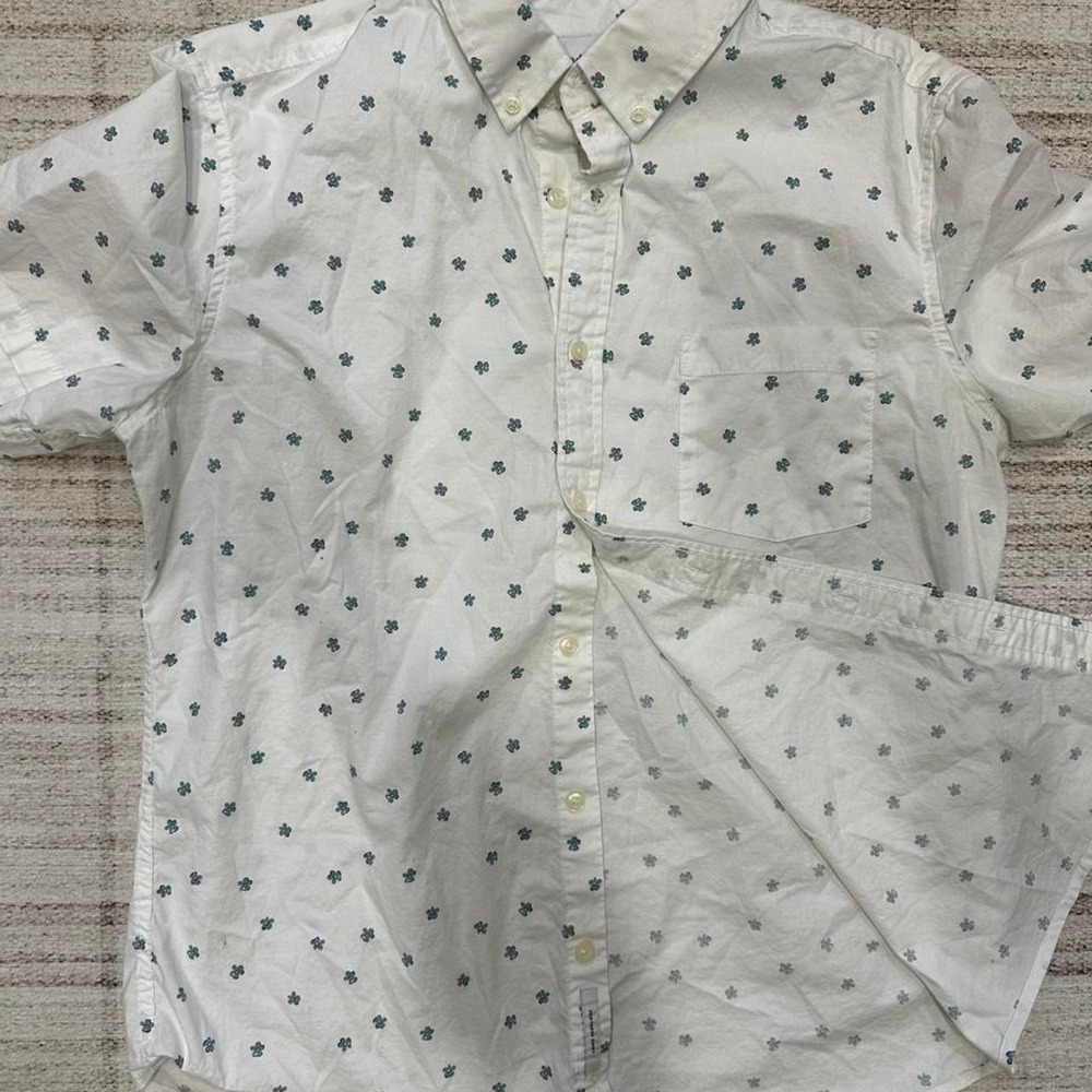 Goodfellow Men's Shirt L Slim Floral White Office Business Casual Brunch Wedding